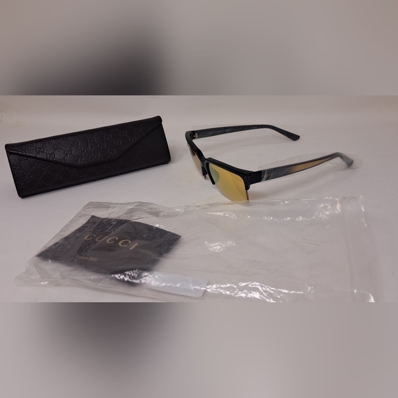 Gucci Men's Sunglasses Half Rim Wayfarer Yellow Gold Mirror GG3710/S 54-16-140 - Picture 4 of 16